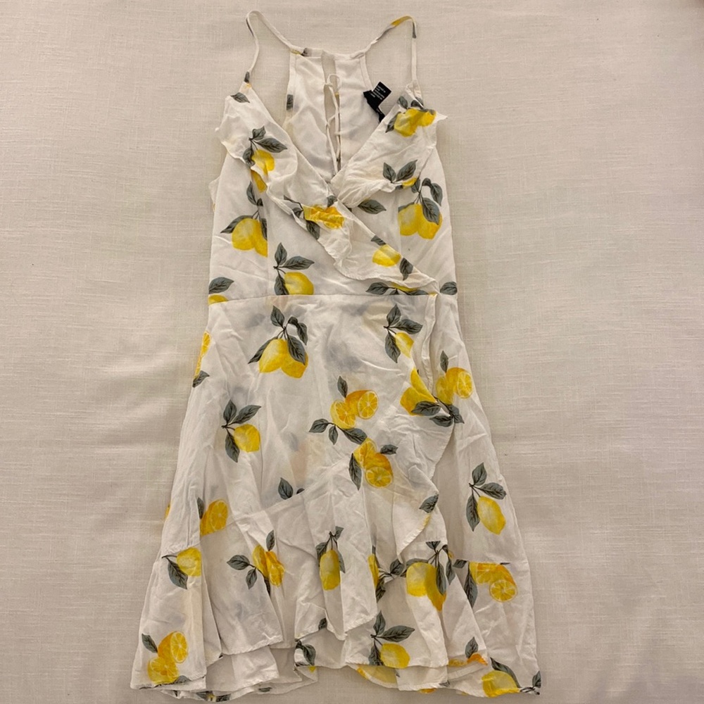 Forever 21 White Flounce Dress w/ Lemon Print